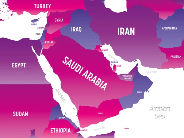 Moyen-Orient carte politique détaillée avec des lables — Image vectorielle