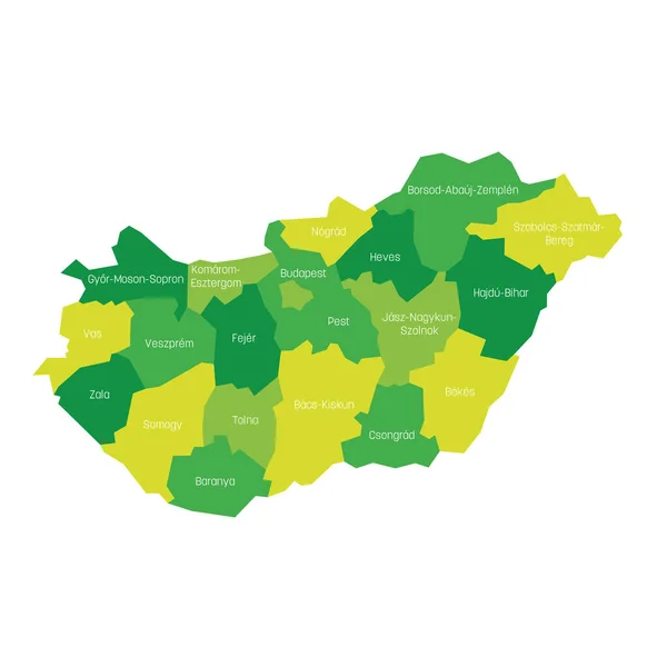 Węgry - mapa administracyjna powiatów — Wektor stockowy