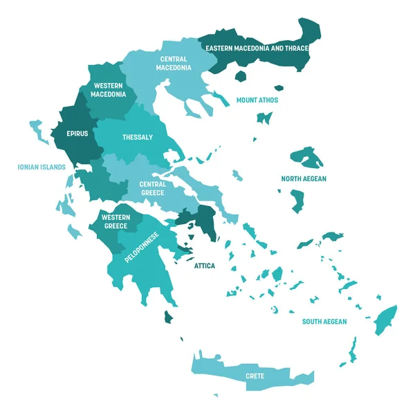 Grecia - mapa de las administraciones descentralizadas — Archivo Imágenes Vectoriales