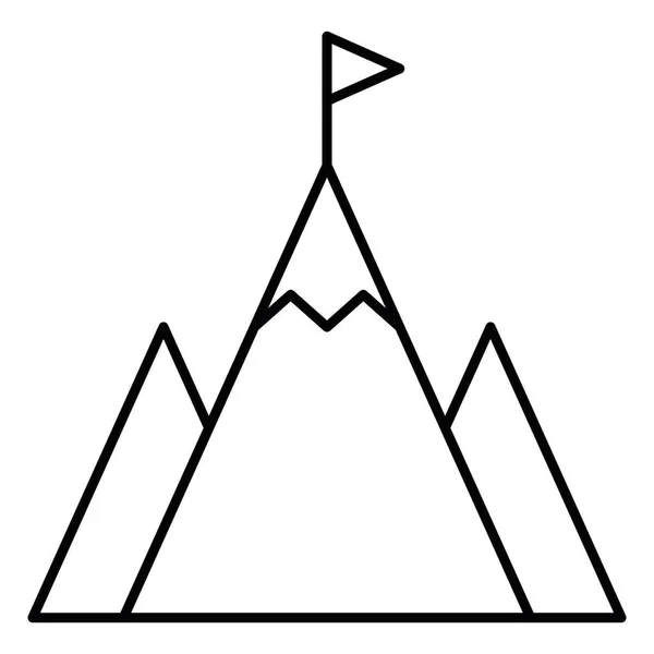 Pico de montaña con bandera icono de línea delgada — Vector de stock