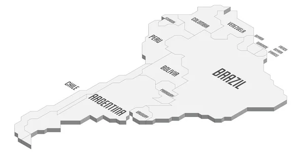 Carte politique isométrique de l'Amérique du Sud — Image vectorielle