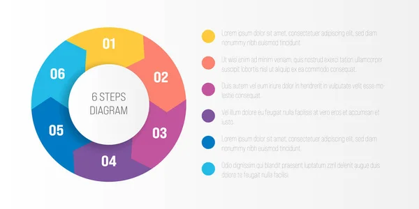 Diagrama infográfico moderno de seis passos —  Vetores de Stock