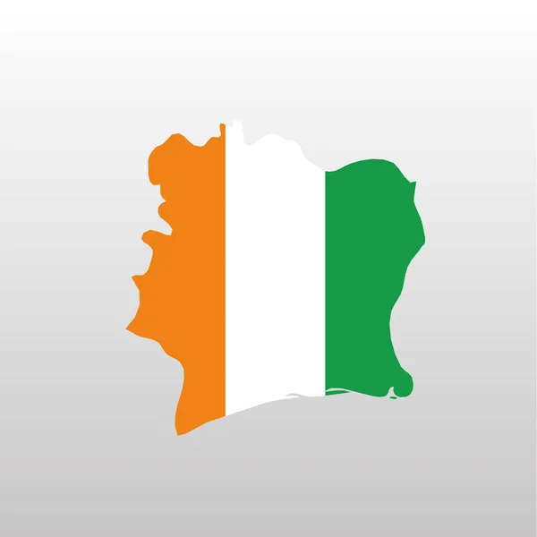 Citat d Elfenbenskustens nationella flagga i landskarta siluett — Stock vektor