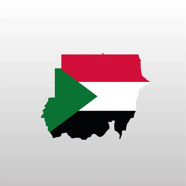 Súdánská národní vlajka v siluetě mapy země — Stockový vektor