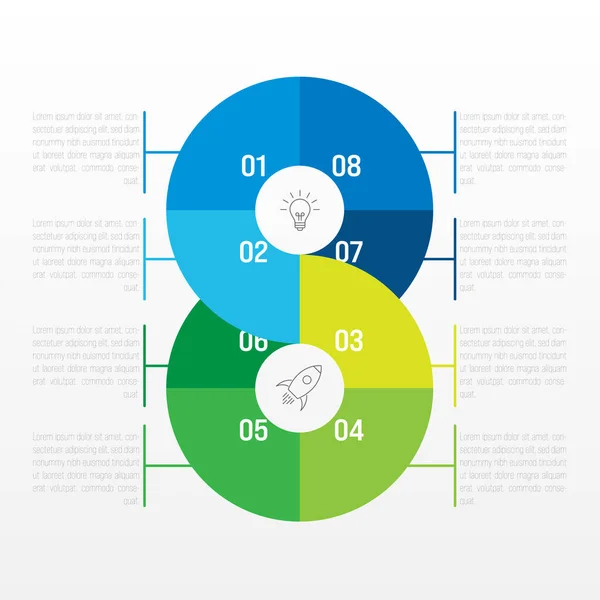 Pasos Procesan Diagrama Infografía Moderna Plantilla Gráfica Ocho Partes Forma — Vector de stock