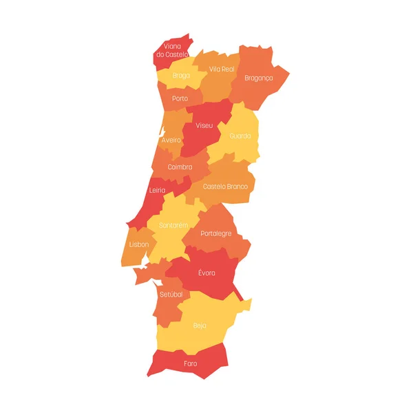 Distrikte Portugal Karte Der Regionalen Länderverwaltungen Bunte Vektorillustration — Stockvektor