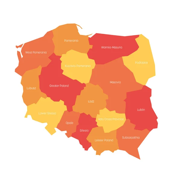 Voivodatos Polonia Mapa Las Divisiones Administrativas Los Países Regionales Ilustración — Vector de stock