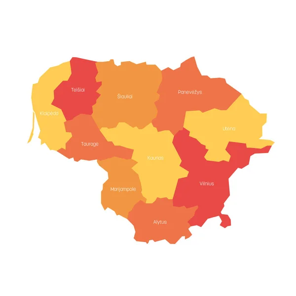 Condados Lituania Mapa Las Divisiones Administrativas Los Países Regionales Ilustración — Vector de stock