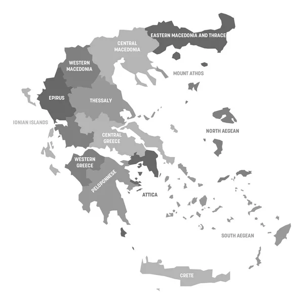 Γκρι Πολιτικό Χάρτη Της Ελλάδας Διοικητικές Διαιρέσεις Αποκεντρωμένες Διοικήσεις Απλός — Διανυσματικό Αρχείο