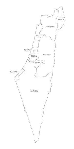 Schwarze Umrisse Der Politischen Landkarte Israels Verwaltungseinheiten Bezirke Und Drei — Stockvektor