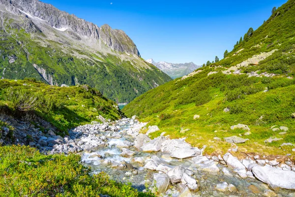 Klippig Fjällbäck Solig Sommardag Österrikiska Alperna Österrike — Stockfoto