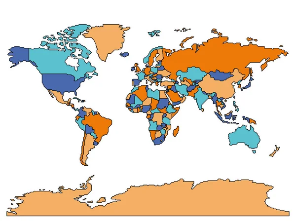 Zjednodušená Schématická Mapa Světa Prázdná Politická Mapa Zemí Obecnými Hranicemi — Stockový vektor