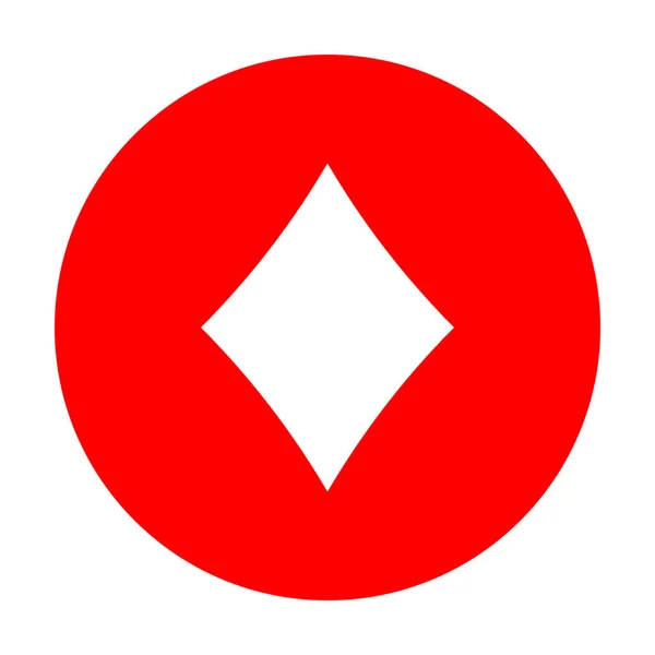Símbolo Palo Poker Diamante Signo Blanco Simple Círculo Rojo Icono — Vector de stock