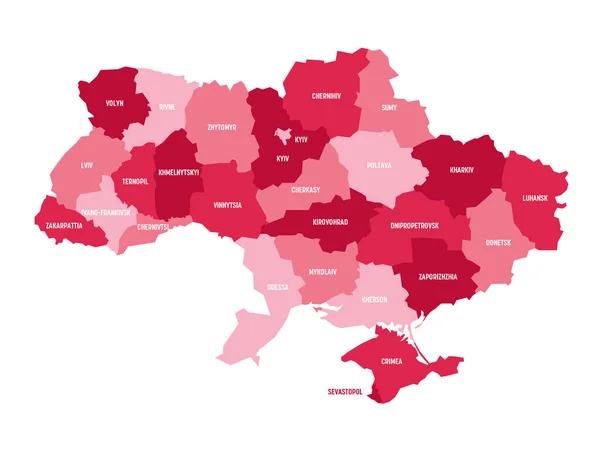 Różowa Mapa Polityczna Ukrainy Podziały Administracyjne Obwody Prosta Płaska Mapa — Wektor stockowy