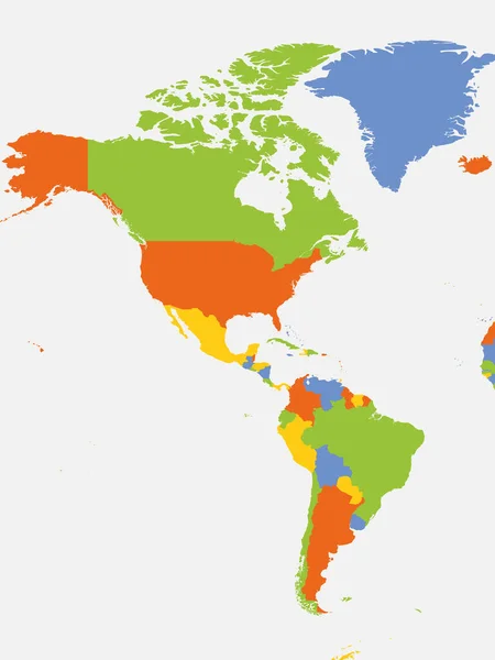 美洲空白地图 北美洲和南美洲大陆高度详细的政治地图 — 图库矢量图片