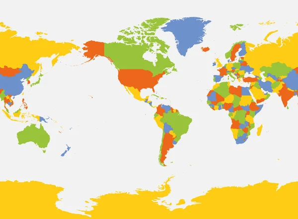 世界空白地图 以美国为中心 高度详细的世界政治地图 — 图库矢量图片