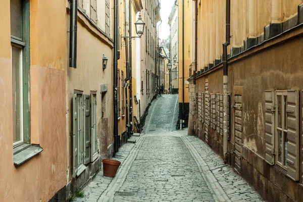 Alte Kopfsteinpflasterstraße Der Altstadt Schwedisch Gamla Stan Stockholm Schweden — Stockfoto