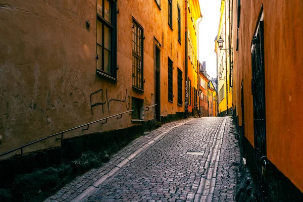 Vecchia Strada Acciottolata Della Città Vecchia Svedese Gamla Stan Stoccolma — Foto Stock