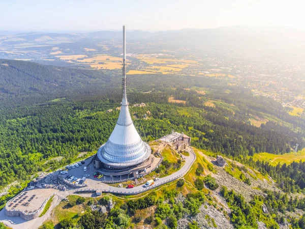 Jested Mountain Hotel Nadajnik Telewizyjny Nad Libercem Czechy Panormiczny Widok — Zdjęcie stockowe