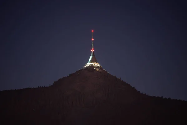 Jested Mountain Hotel Transmitter Night Liberec Czech Republic — Stockfoto