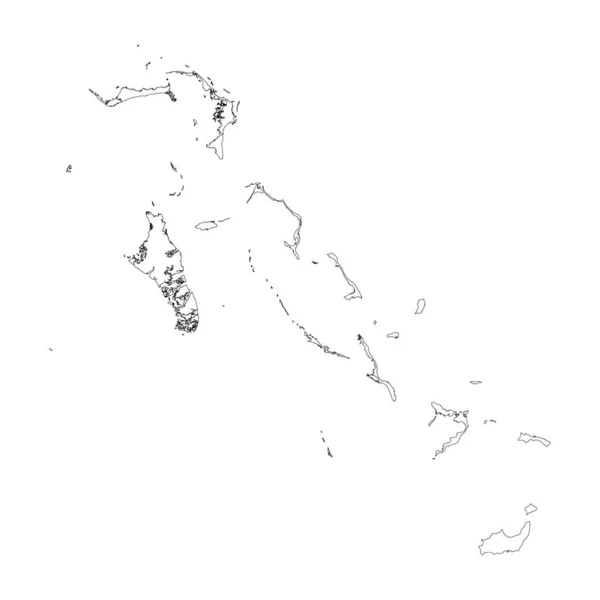 巴哈马国黑色细长轮廓 高度详细的地图 在白色背景上孤立的向量图 — 图库矢量图片