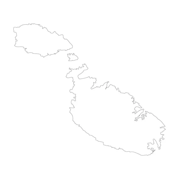 マルタは黒い輪郭が薄い 詳細な地図だ 白を基調としたベクトルイラスト — ストックベクタ