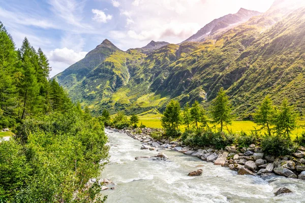 Дика Альпійська Річка Gschlosstal Valley Національний Парк Hohe Tauern Східний — стокове фото