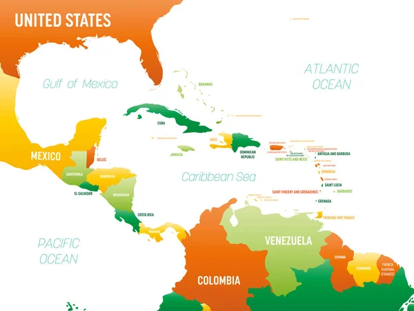 America Centrale Mappa Politica Dettagliata Della Regione Centroamericana Caraibica Con — Vettoriale Stock