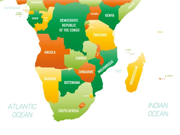 África Austral Mapa Político Detalhado Região Sul África Com Nomes —  Vetores de Stock