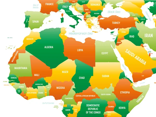 Severní Afrika Podrobná Politická Mapa Severní Afriky Označením Země Oceánu — Stockový vektor