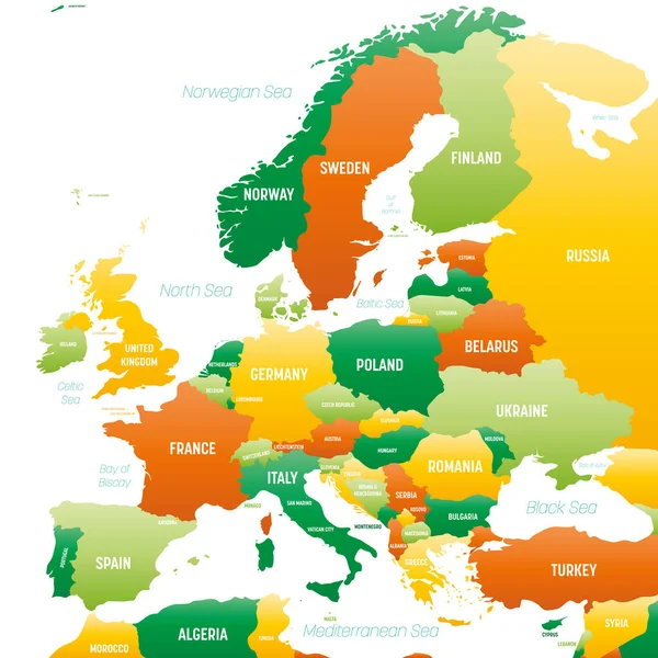 Europe High Detailed Political Map European Continent Country Ocean Sea — Stock Vector