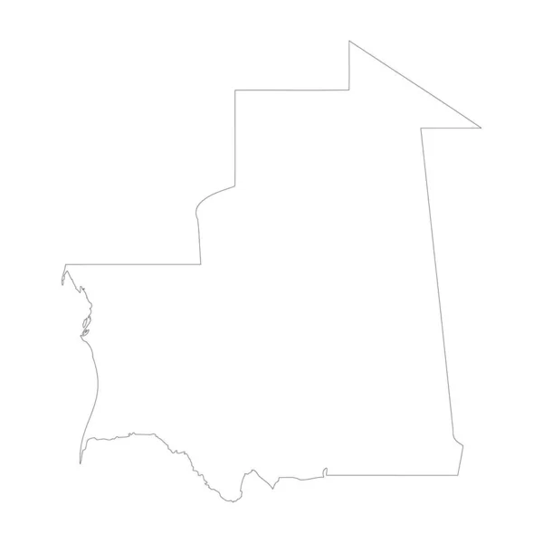 Mauritanie Pays Mince Contour Noir Carte Détaillée Haute Illustration Vectorielle — Image vectorielle