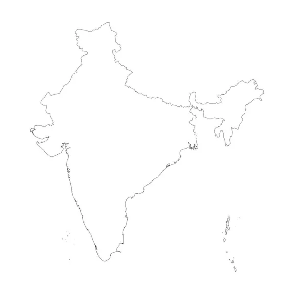 India Paese Sottile Contorno Nero Alta Mappa Dettagliata Illustrazione Vettoriale — Vettoriale Stock