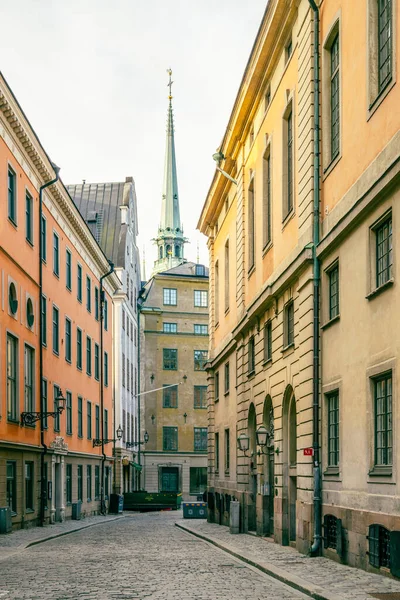 旧城鹅卵石街 瑞典语 Gamla Stan 瑞典斯德哥尔摩 — 图库照片