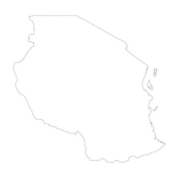 Тонкая Черная Линия Танзании Высокая Подробная Карта Векторная Иллюстрация Белом — стоковый вектор