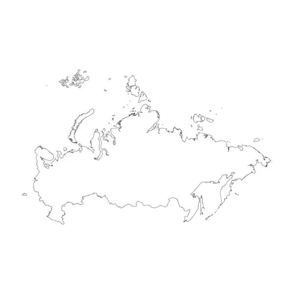 Россия Страна Тонкие Черные Контуры Высокая Подробная Карта Векторная Иллюстрация — стоковый вектор