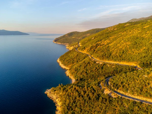 Asphalt Winding Coastal Road Blue Sea Sunny Morning Istria Croatia — Photo