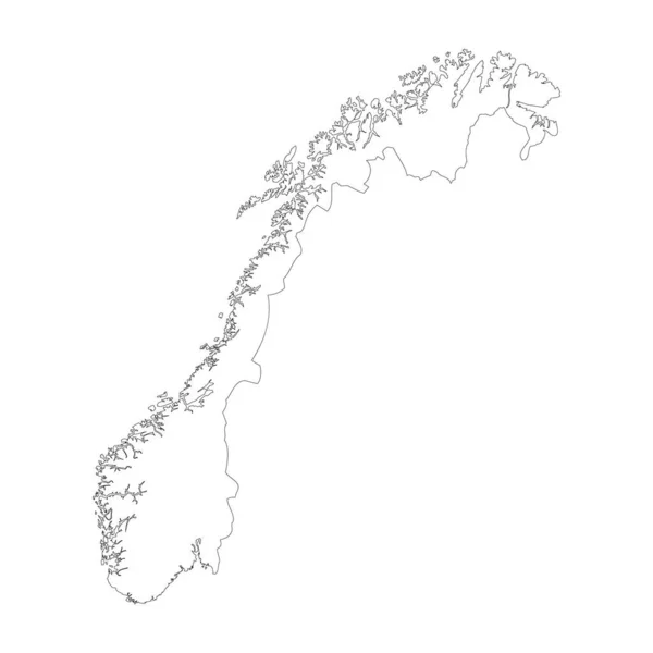 Norway Country Thin Black Outline High Detailed Map Vector Illustration —  Vetores de Stock