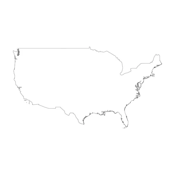 United States America Country Thin Black Outline High Detailed Map — Διανυσματικό Αρχείο