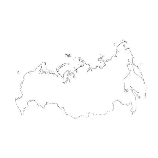 Россия Страна Тонкие Черные Контуры Высокая Подробная Карта Векторная Иллюстрация — стоковый вектор