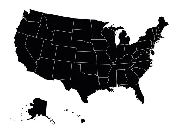 Blank Map United States America Usa Solid Black Vector Map — Archivo Imágenes Vectoriales