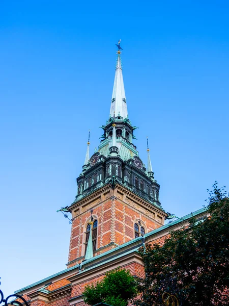 The German Church, Swedish: Tyska kyrkan, aka St. Gertrudes Church in old town of Stockholm, Sweden. Bottom view from street.