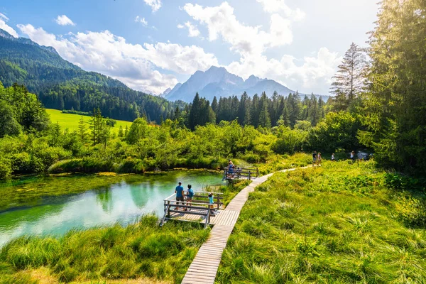 Zelenci Nature Reserve Blue Natural Lake Source Sava Dolinka River — Fotografia de Stock