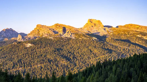 Dolomites Panoramic View Morning Sunrise Time Gusela Averau Nuvolau Peaks — Stock Photo, Image