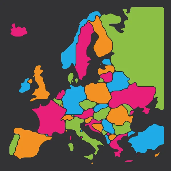Simplified Blank Map Europe Rounded Shapes States Smoothed Border Colorful — Vettoriale Stock