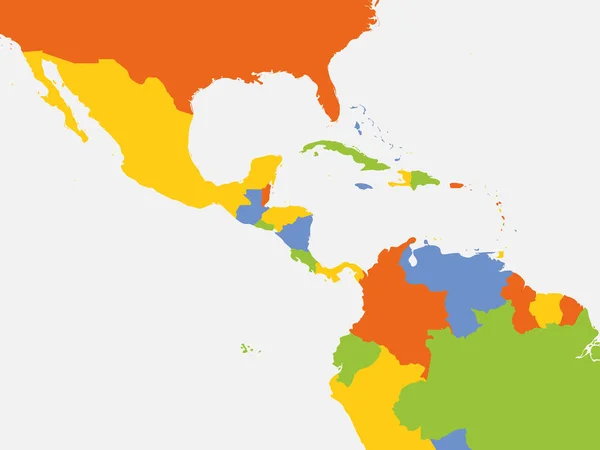 Prázdná Mapa Střední Ameriky Velmi Podrobná Politická Mapa Středoamerického Karibského — Stockový vektor