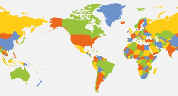 世界地図 アメリカを中心に 世界の詳細な政治地図 — ストックベクタ