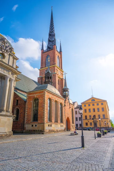 Riddarholmen Church, Swedish: Riddarholmskyrkan. Church of the former medieval Greyfriars Monastery in Stockholm, Sweden. View from bottom.