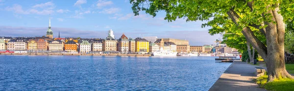 Panoramic View Colourful Houses Old Town Swedish Gamla Stan Sea — Stock Photo, Image