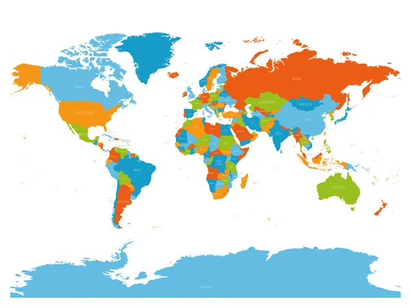 Wereldkaart Hoge Gedetailleerde Politieke Kaart Van Wereld Met Land Namen — Stockvector